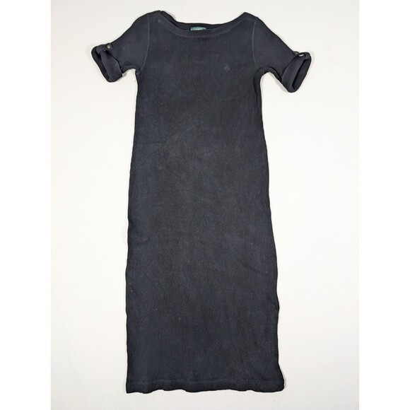Lauren Ralph Lauren Maxi Dress Ribbed Knit Black Sz S Teacher Work Minimalist - Picture 1 of 6